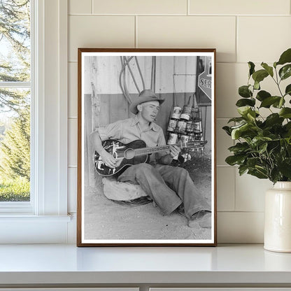 Farm Boy Playing Guitar at Pie Town New Mexico 1940