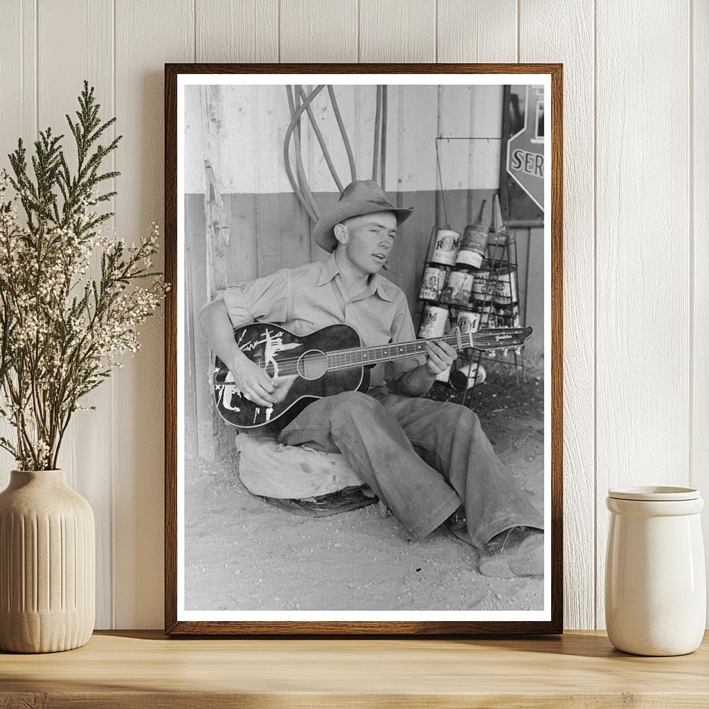 Farm Boy Playing Guitar at Pie Town New Mexico 1940