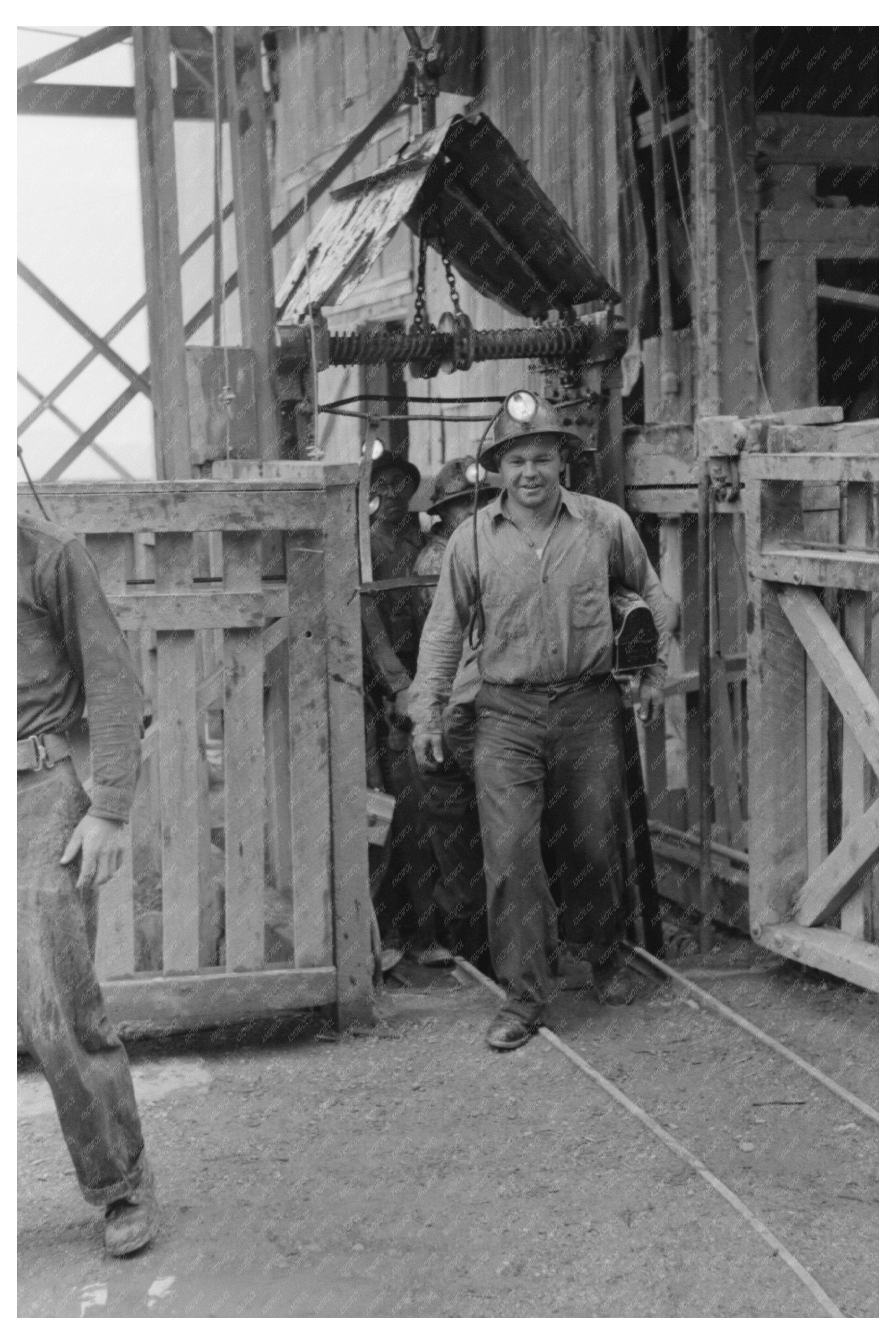 Miners Exiting Cage in Mogollon New Mexico June 1940