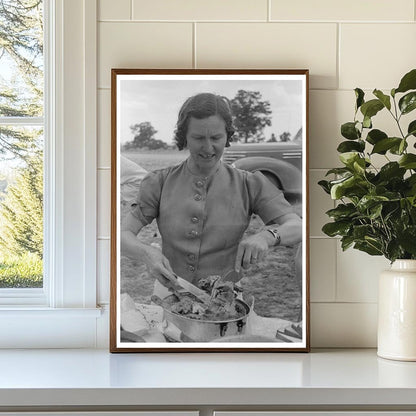 Mrs. Leatherman Prepares Chicken in Pie Town New Mexico 1940