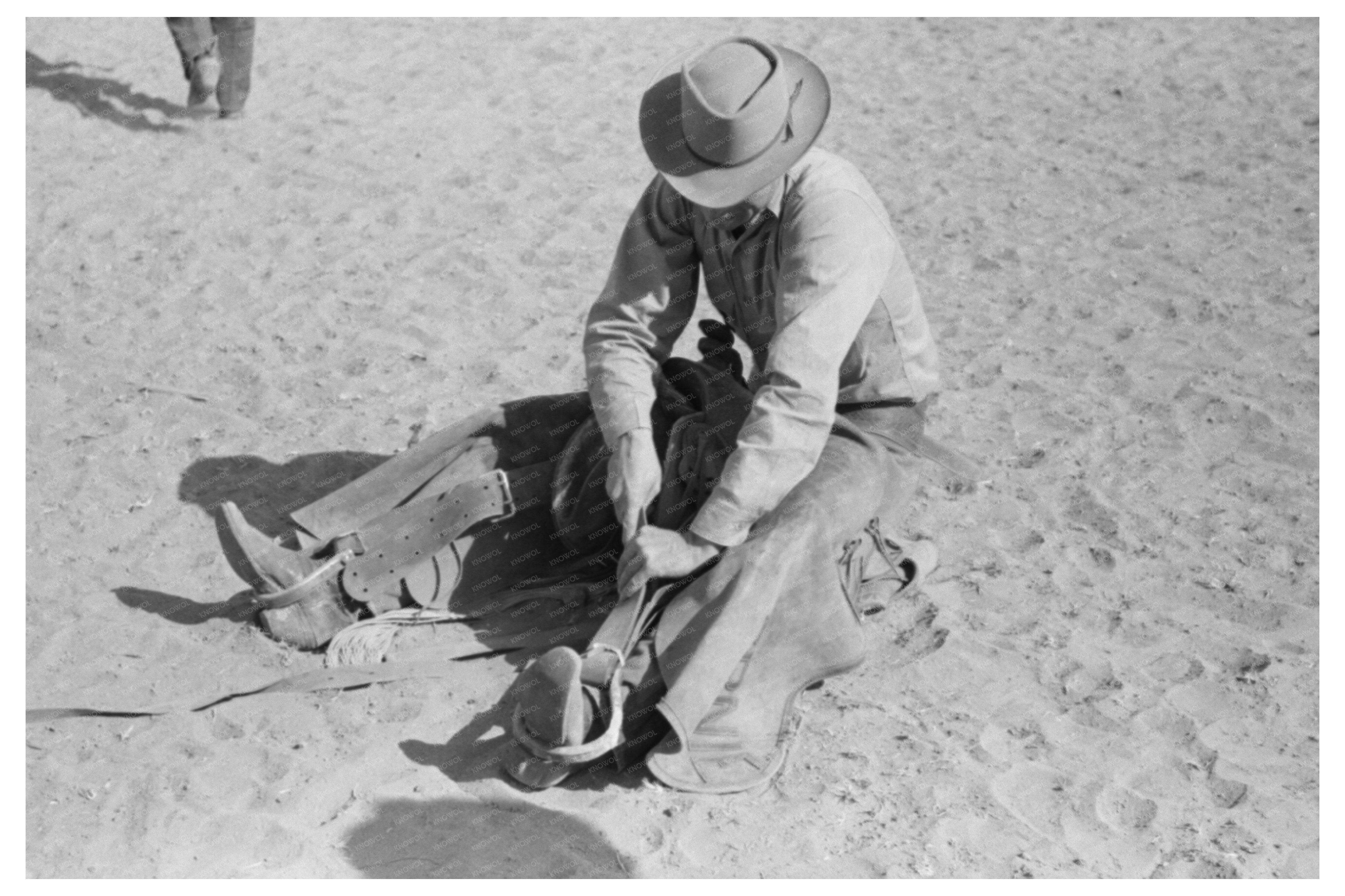 Cowboy Testing Stirrups Rodeo Quemado New Mexico 1940