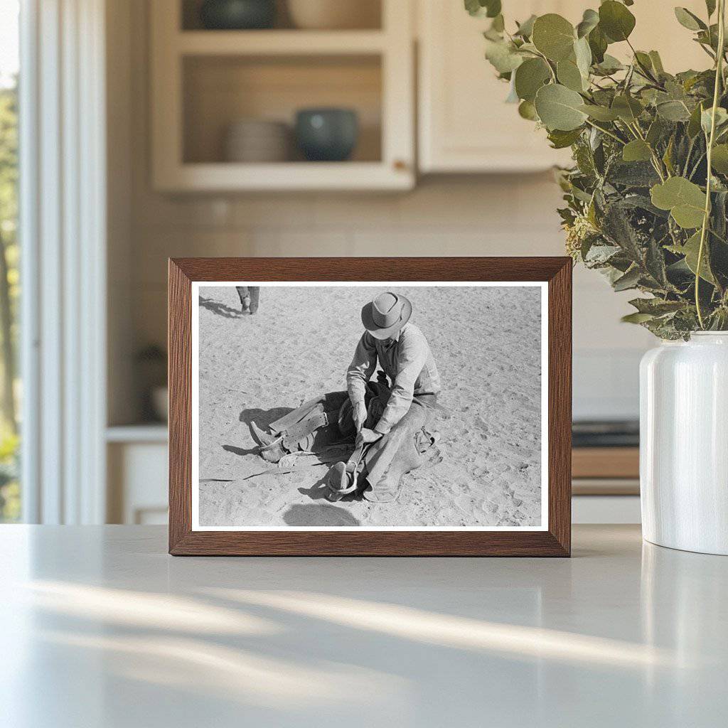 Cowboy Testing Stirrups Rodeo Quemado New Mexico 1940