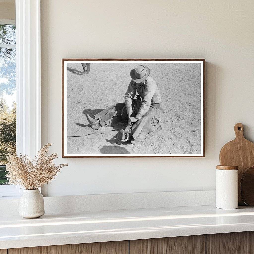 Cowboy Testing Stirrups Rodeo Quemado New Mexico 1940