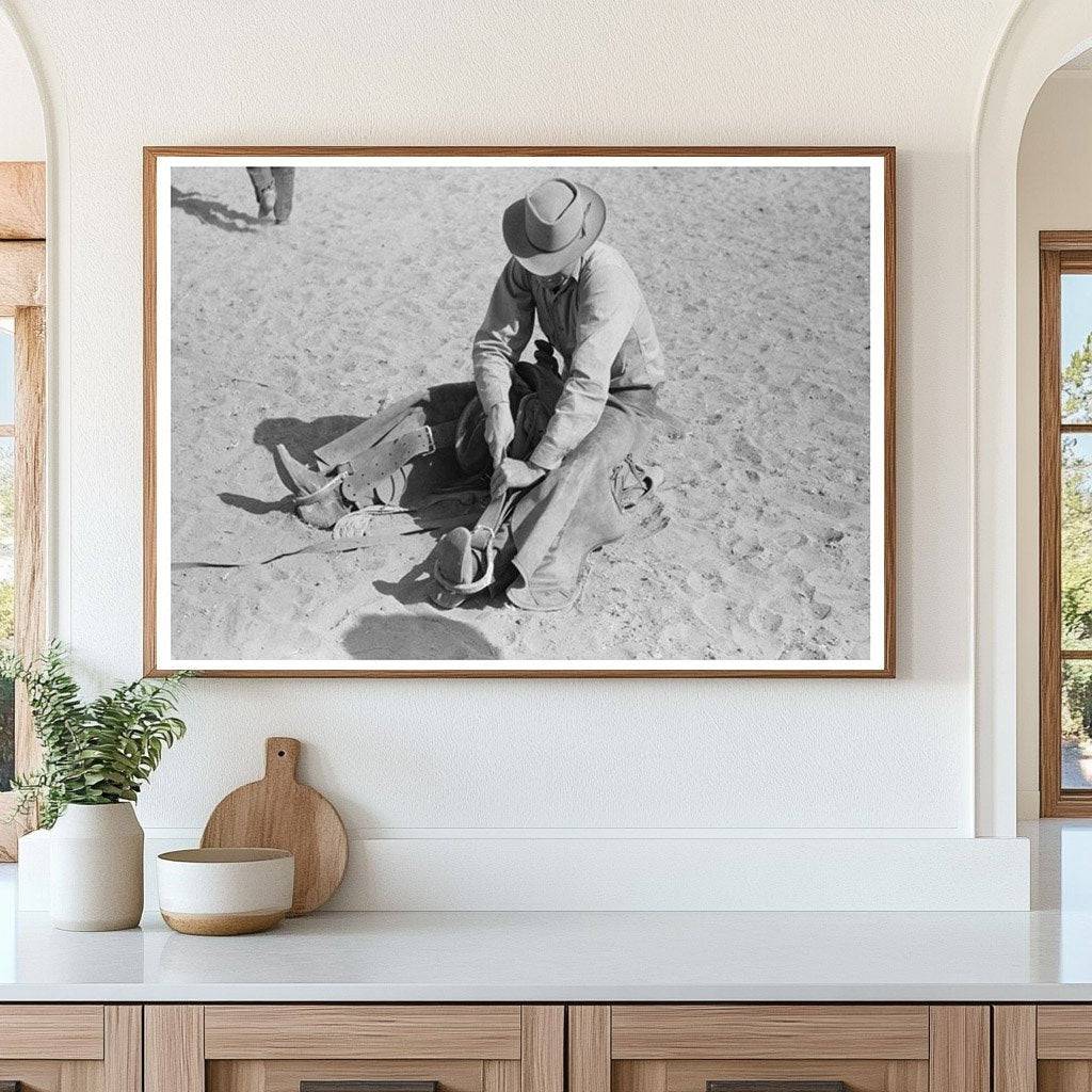 Cowboy Testing Stirrups Rodeo Quemado New Mexico 1940