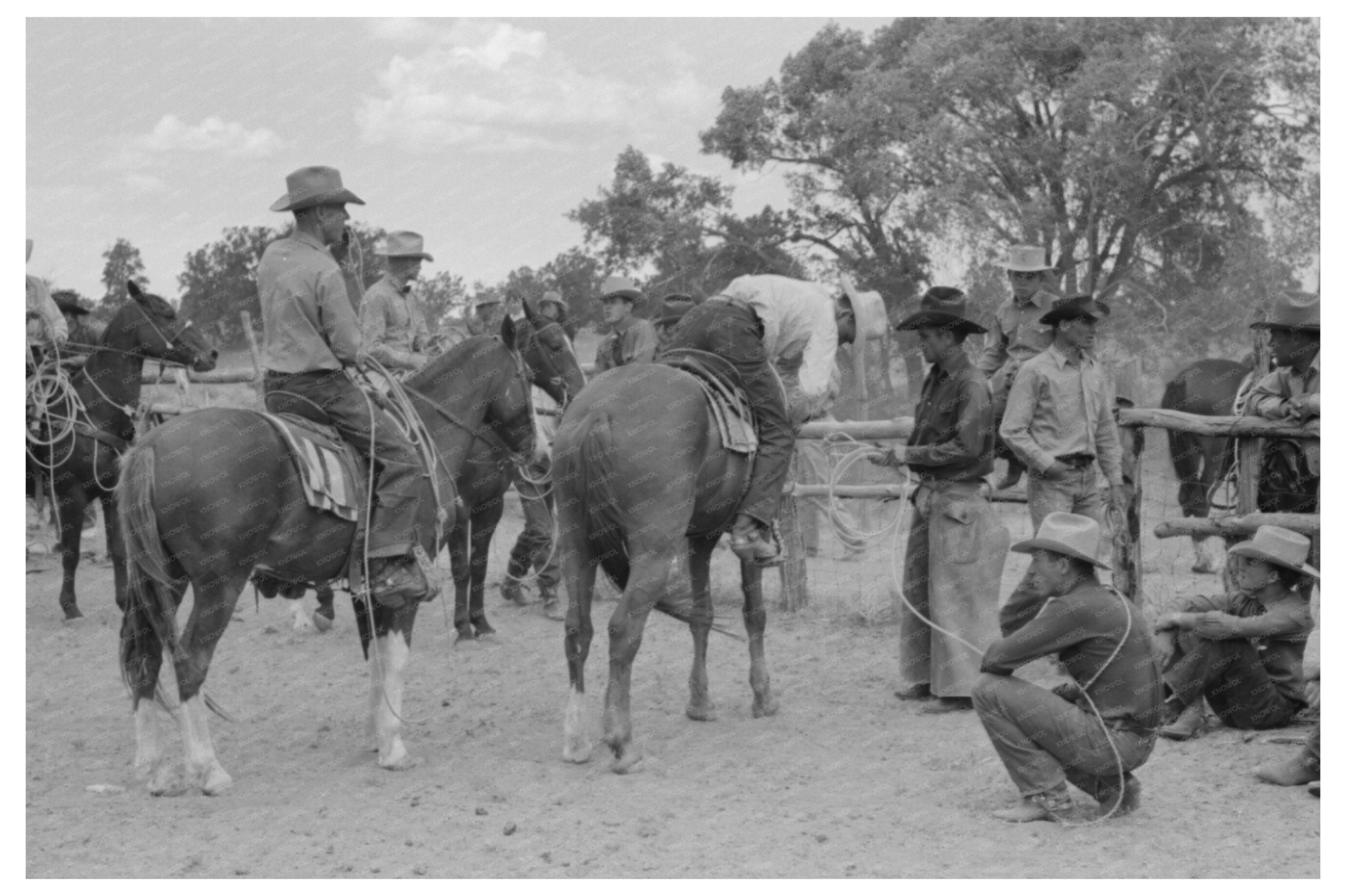 Cowboys on Horseback at Quemado Rodeo June 1940