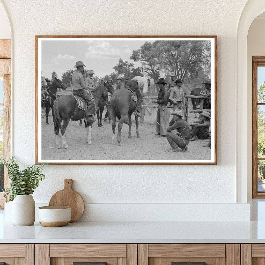 Cowboys on Horseback at Quemado Rodeo June 1940