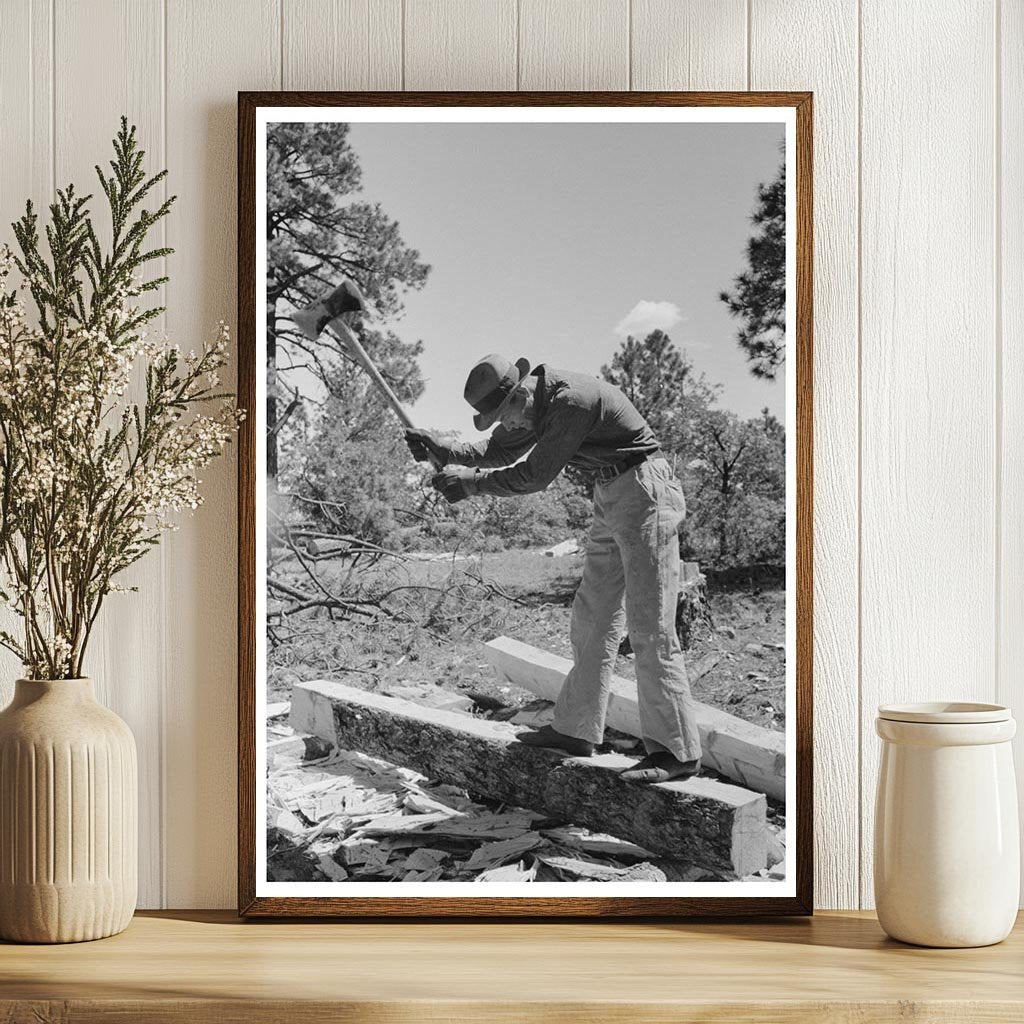 Woodworker Shaping Log into Tie in Pie Town 1940