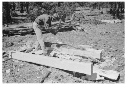 Man Hewing Wooden Tie with Broadaxe in Pie Town 1940