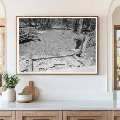 Worker Preparing Log for Hewing in Pie Town 1940