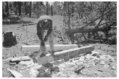 Hewing a Tie with Broadaxe in Pie Town New Mexico 1940