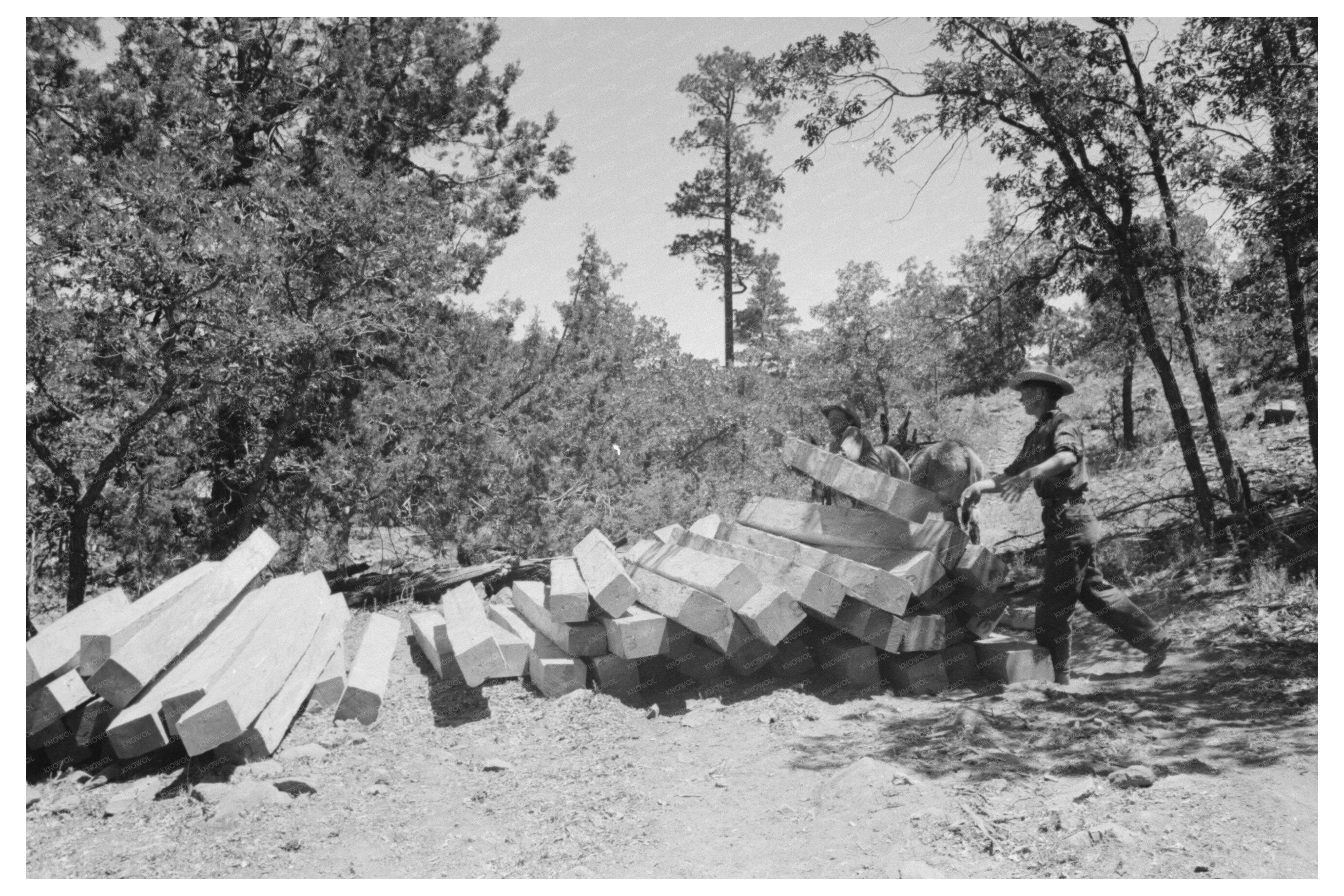 Wooden Ties Loaded for Transport in Pie Town 1940