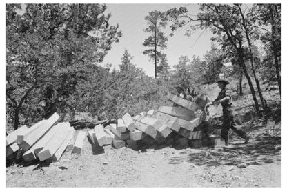 Wooden Ties Loaded for Transport in Pie Town 1940