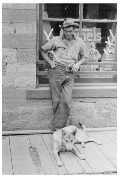 Gold Miner with Dog in Mogollon New Mexico June 1940