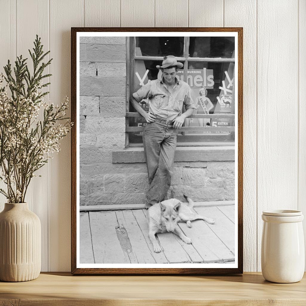 Gold Miner with Dog in Mogollon New Mexico June 1940