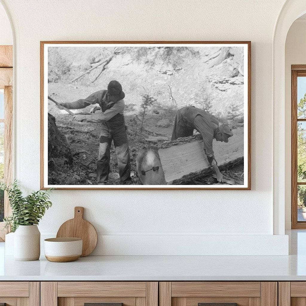 Tie Workers Splitting Pine Logs in Pie Town New Mexico 1940