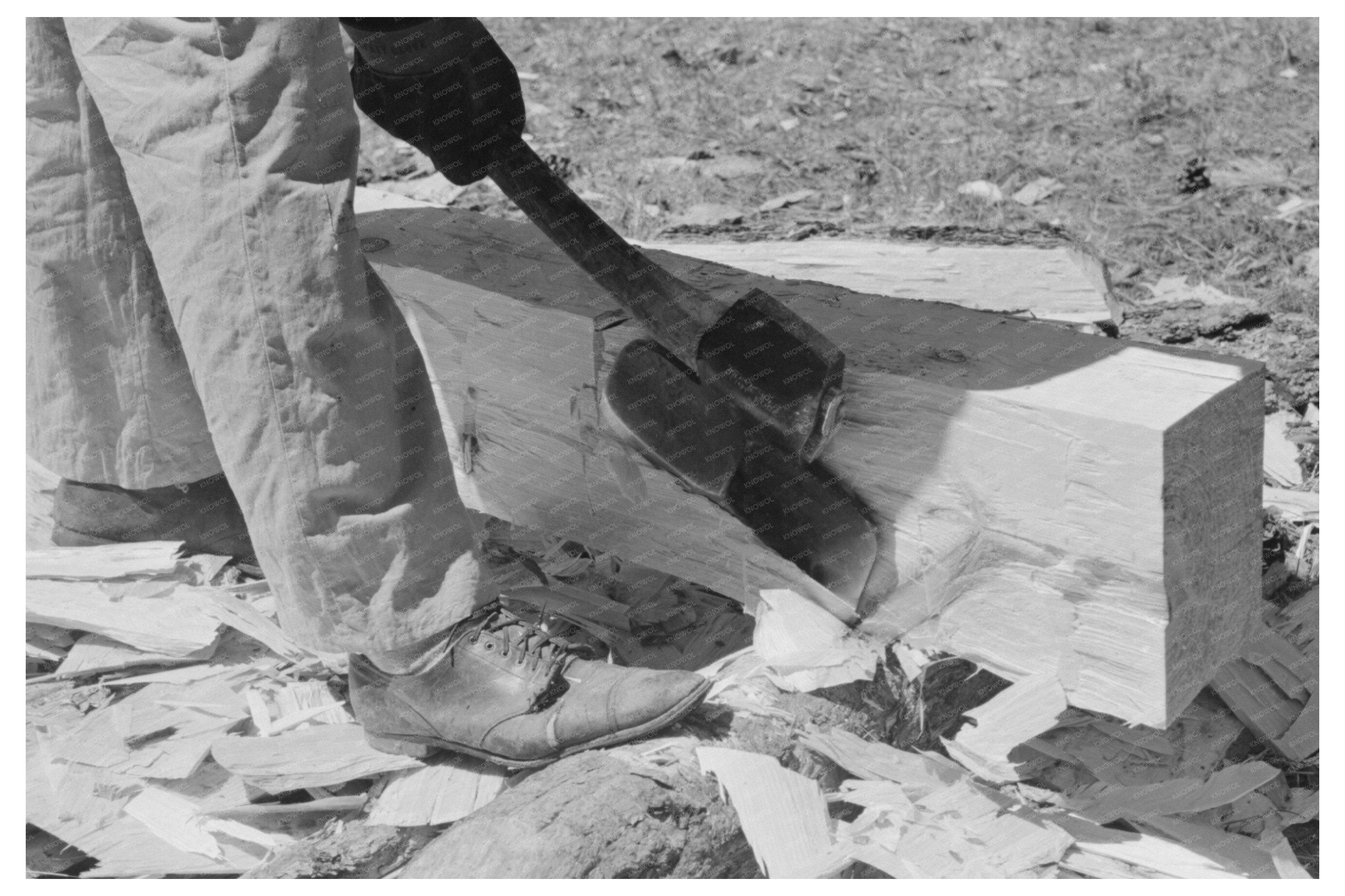 Worker Finishing Wooden Tie in Pie Town New Mexico 1940