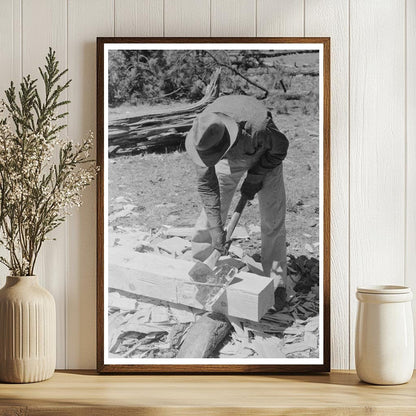 Man Tying a Tie with Axe in Pie Town New Mexico 1940