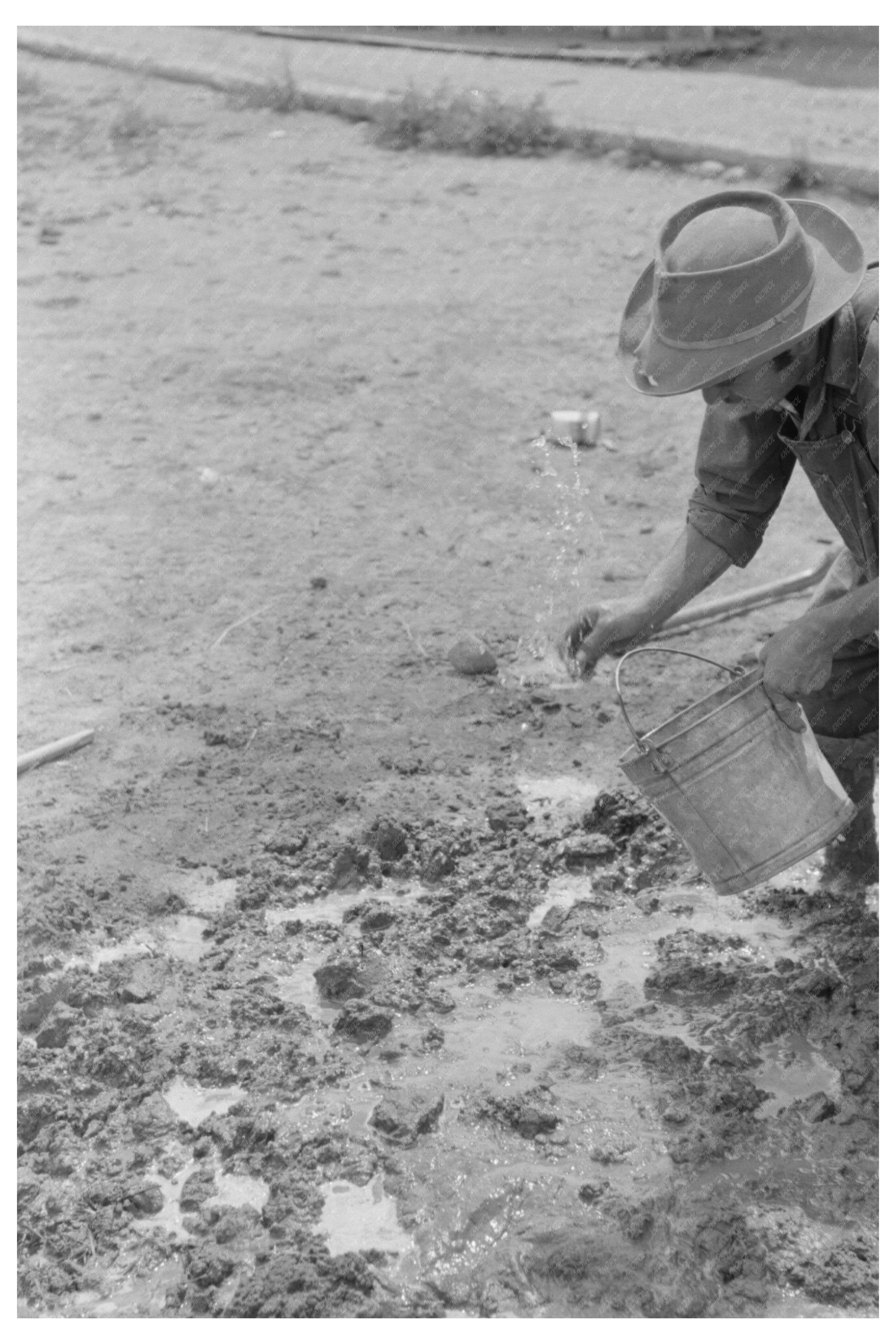 Spanish-American Man Mixing Plaster Chamisal New Mexico 1940