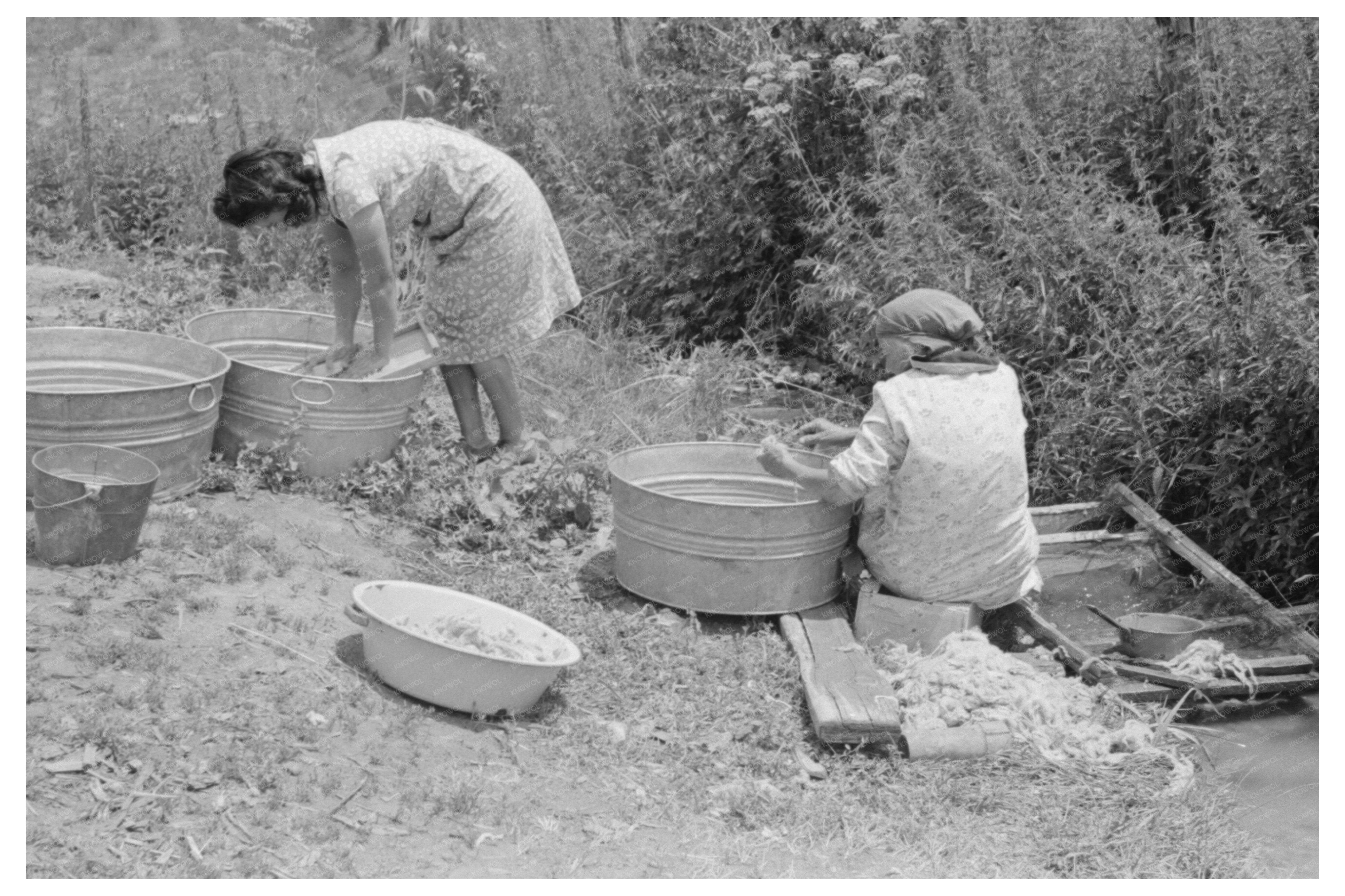 Vintage 1940 Photo of Washing Along Chamisal Irrigation Ditch