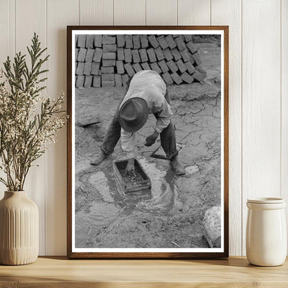 Worker Preparing Wooden Form for Adobe Bricks 1940