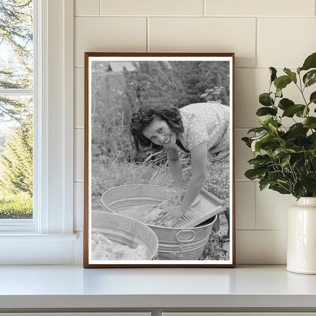 Spanish-American Girl Washing Wool in Chamisal 1940