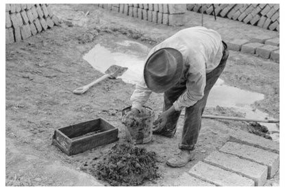 Laborer Mixing Adobe Bricks in Chamisal New Mexico 1940