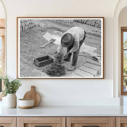 Laborer Mixing Adobe Bricks in Chamisal New Mexico 1940