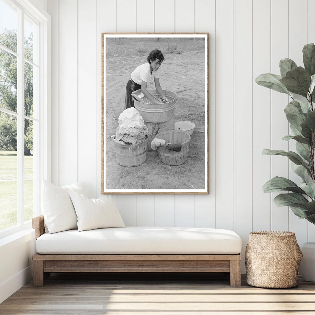 Daughter of Farmer Washing Clothes Chamisal New Mexico 1940