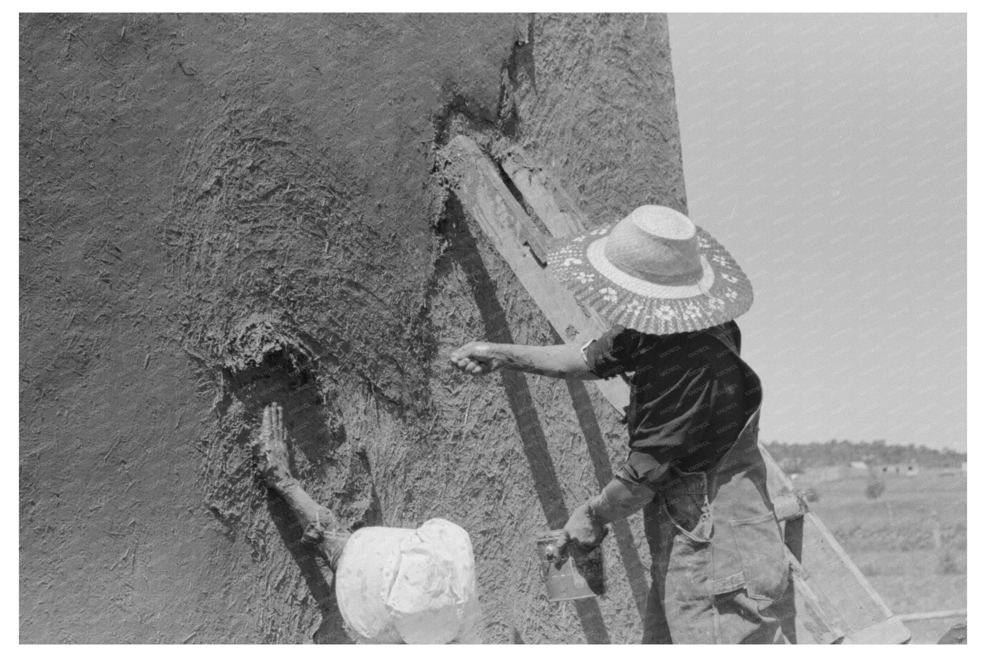 Spanish-American Women Plastering Adobe House 1940