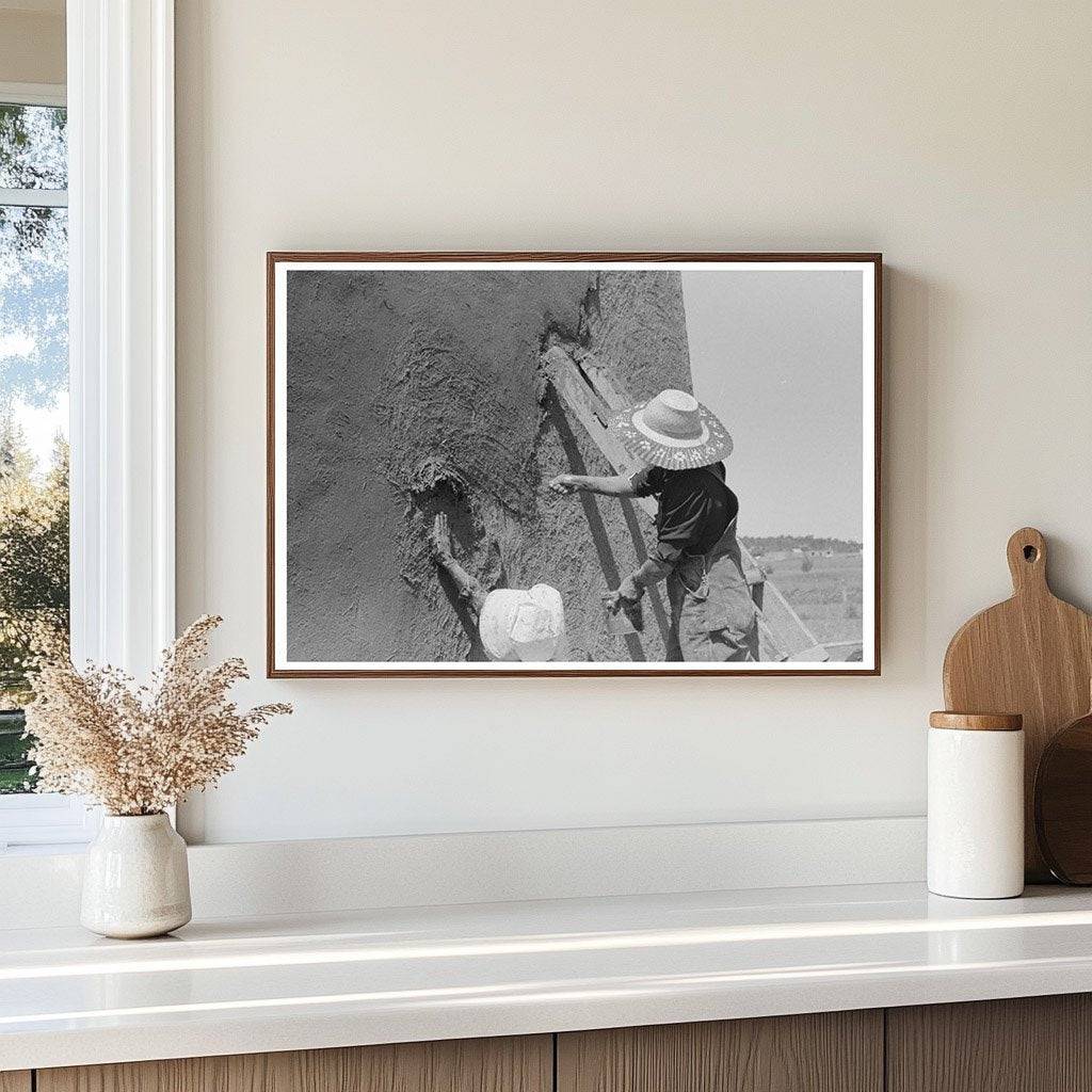 Spanish-American Women Plastering Adobe House 1940