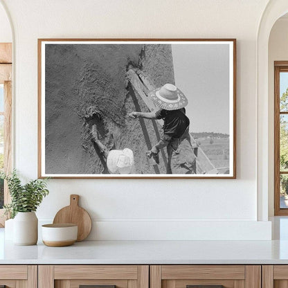 Spanish-American Women Plastering Adobe House 1940