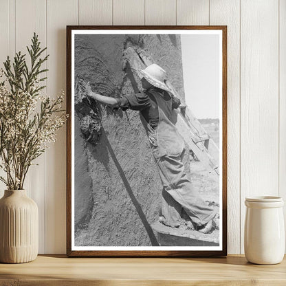 Spanish-American Woman Plastering Adobe House July 1940