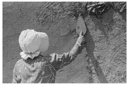 Spanish-American Woman Plastering Adobe House 1940