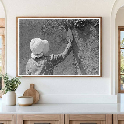 Spanish-American Woman Plastering Adobe House 1940