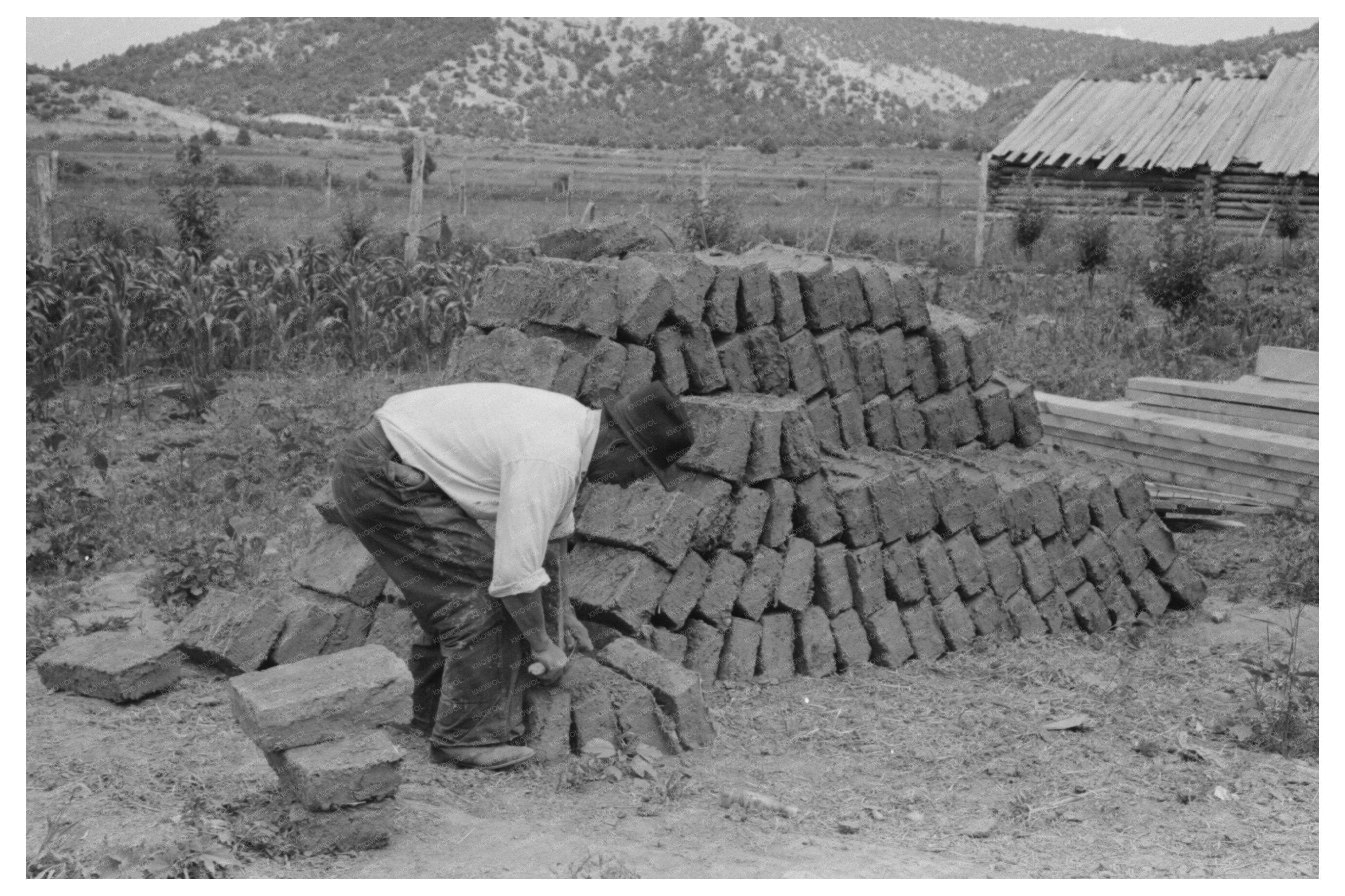 Laborer Shaping Adobe Bricks Penasco New Mexico 1940