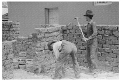 Adobe Building Construction in Penasco New Mexico 1940