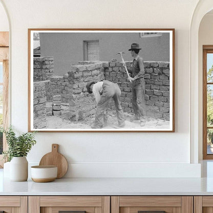 Adobe Building Construction in Penasco New Mexico 1940