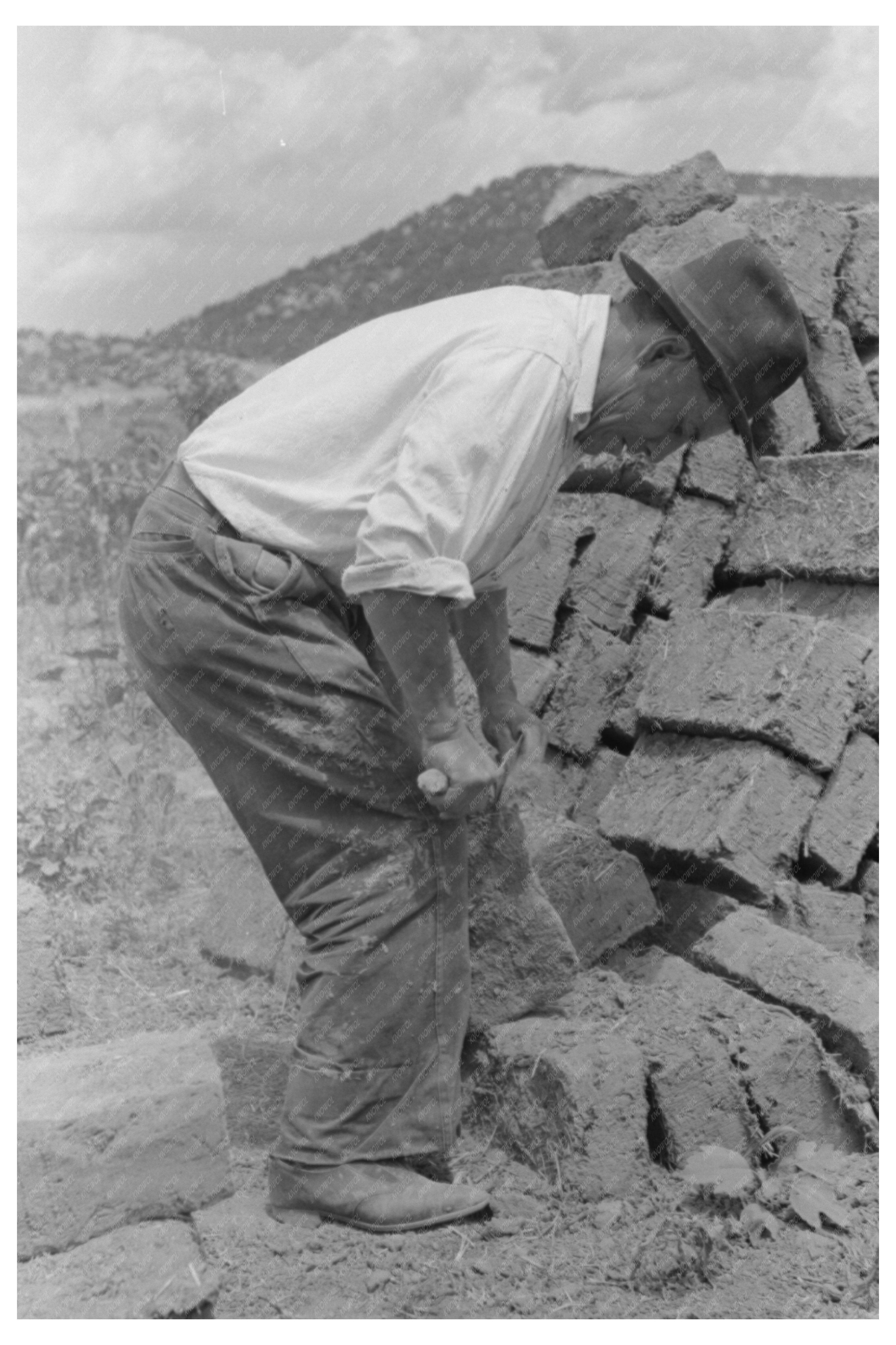 Workers Smoothing Adobe Bricks Penasco New Mexico 1940