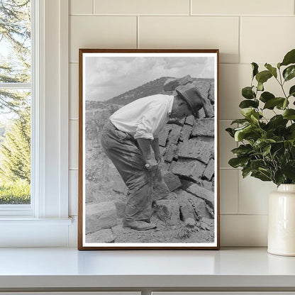 Workers Smoothing Adobe Bricks Penasco New Mexico 1940