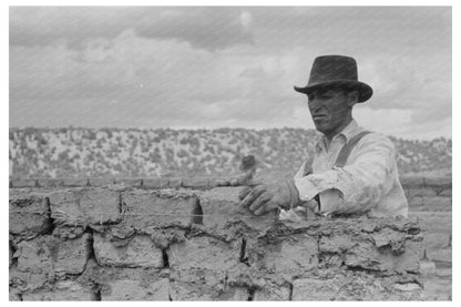 Spanish-American Workman Laying Adobe Bricks 1940