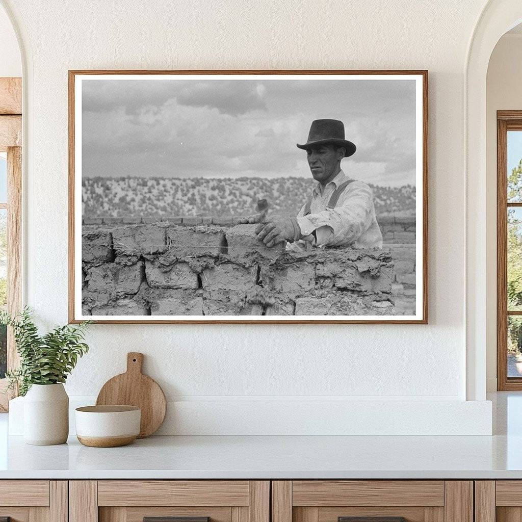 Spanish-American Workman Laying Adobe Bricks 1940