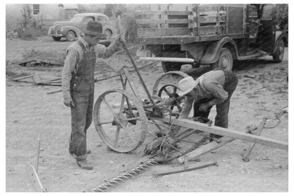 Spanish-American Men Inspect Mower Chamisal New Mexico 1940