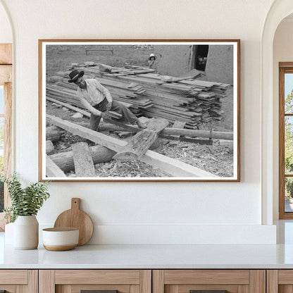 Spanish-American Farmers Son Sawing Wood July 1940