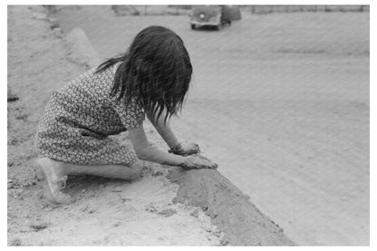 Young Girl Plastering Adobe Roof Costilla New Mexico 1940