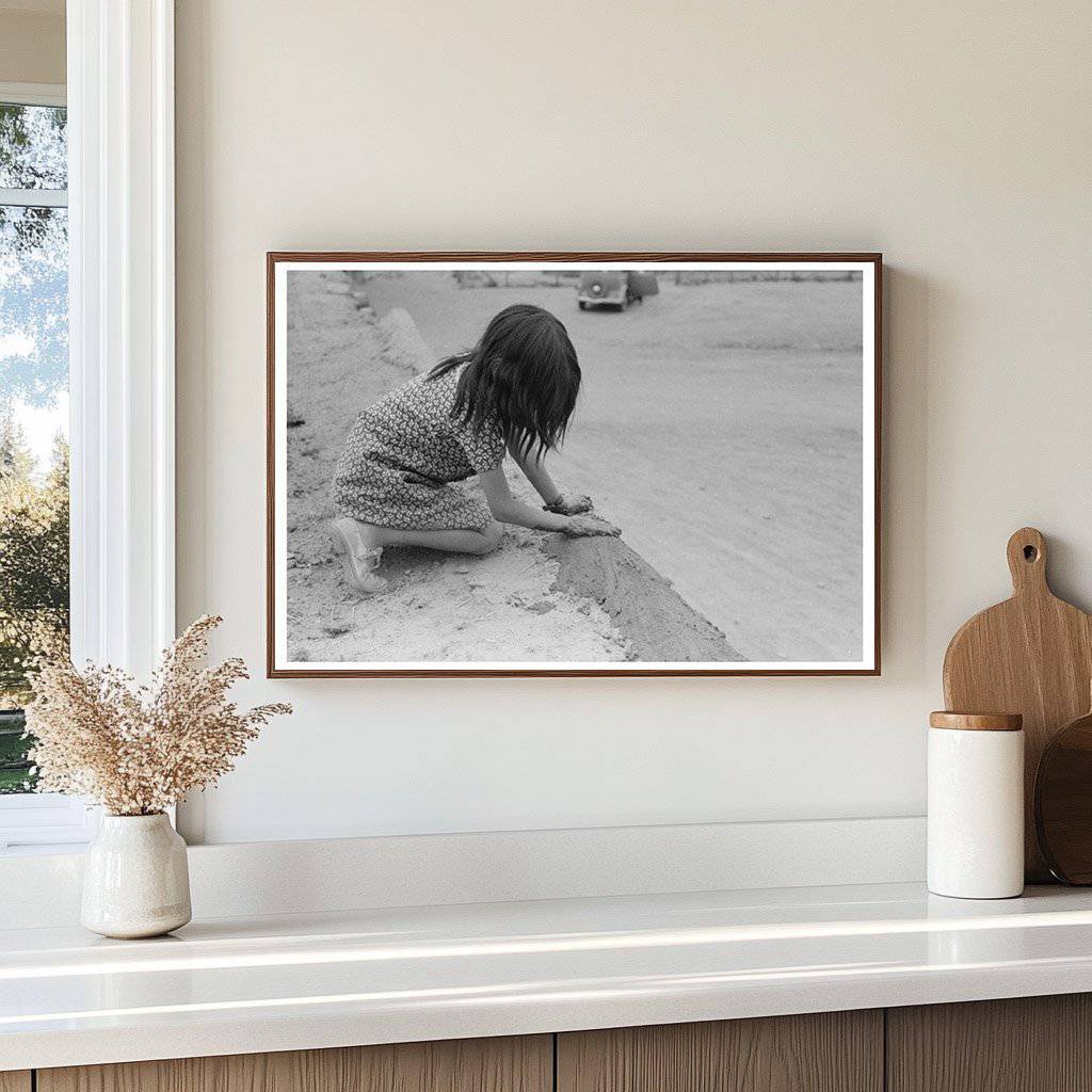 Young Girl Plastering Adobe Roof Costilla New Mexico 1940