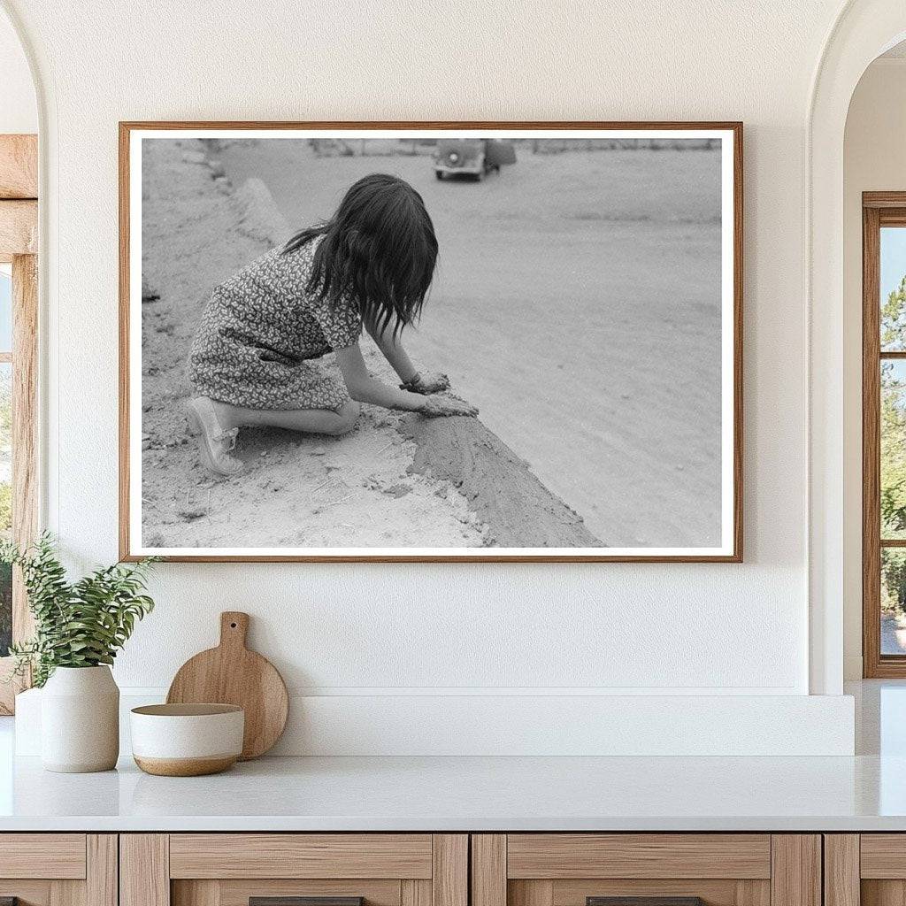 Young Girl Plastering Adobe Roof Costilla New Mexico 1940