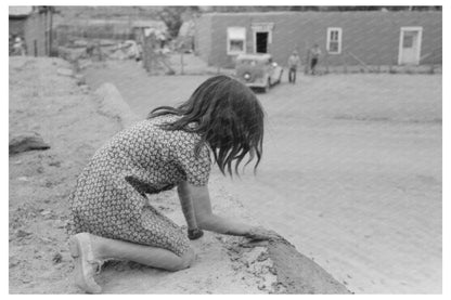 Spanish-American Girl Plastering Adobe Roof 1940