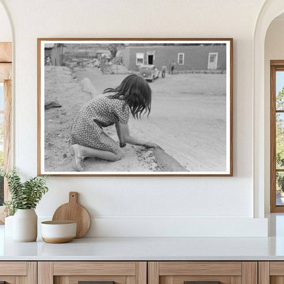 Spanish-American Girl Plastering Adobe Roof 1940