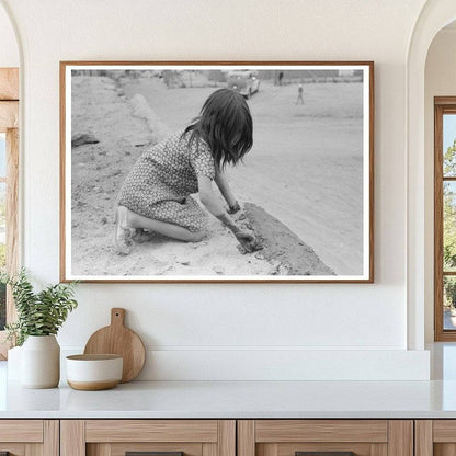 Spanish-American Girl Plastering Adobe House 1940