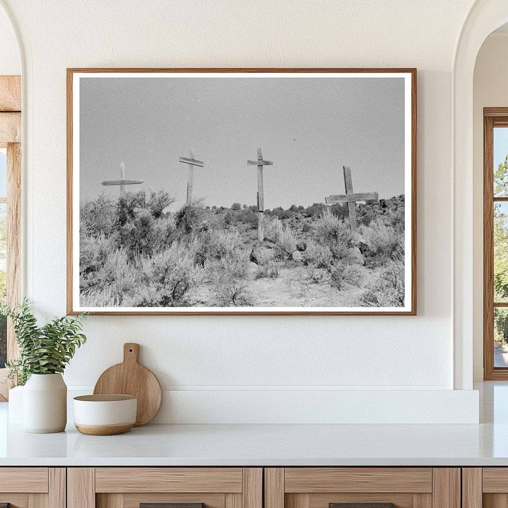 Wooden Crosses on Hillside in Taos County New Mexico 1940